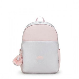 Kipling Haydar Metallic 15" Laptop Backpack Silver / Pink | EVXAR8149