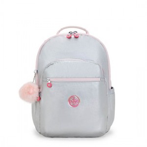 Kipling Seoul Extra Large Metallic 17" Laptop Backpack Silver / Metal | PLCEF0136