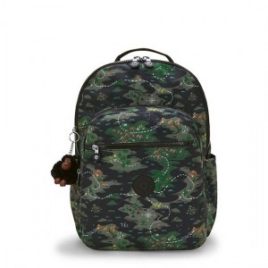 Kipling Seoul Extra Large Printed 17" Laptop Backpack Green | QEAZG5947