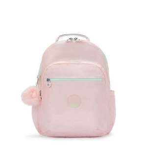 Kipling Seoul Lap Metallic 15" Laptop Backpack Pink / Metal | INKHJ3724