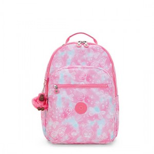 Kipling Seoul Lap Printed 15" Laptop Backpack Pink / Blue | CXKJZ4961