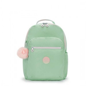 Kipling Seoul Large Metallic 15" Laptop Backpack Green / Metal | EAYBL4175