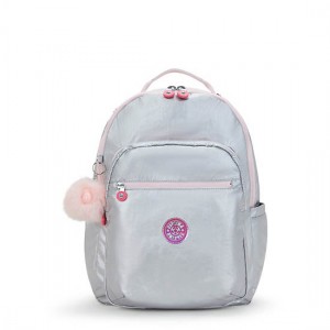 Kipling Seoul Large Metallic 15" Laptop Backpack Silver / Metal | NKSIV5206