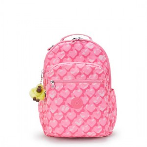 Kipling Seoul Large Printed 15" Laptop Backpack Pink | HFMCL3268