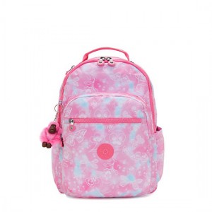 Kipling Seoul Large Printed 15" Laptop Backpack Pink / Blue | PQMFW7308