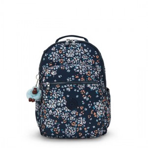 Kipling Seoul Large Printed 15" Laptop Backpack Black / Multicolor | HCENF2651