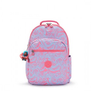 Kipling Seoul Large Printed 15" Laptop Backpack Pink / Blue | XBFDE2571