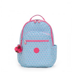 Kipling Seoul Large Printed 15" Laptop Backpack Blue / Ornage | GPRSK4167