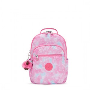 Kipling Seoul Printed Tablet Backpack Pink / White | QHJBW9670