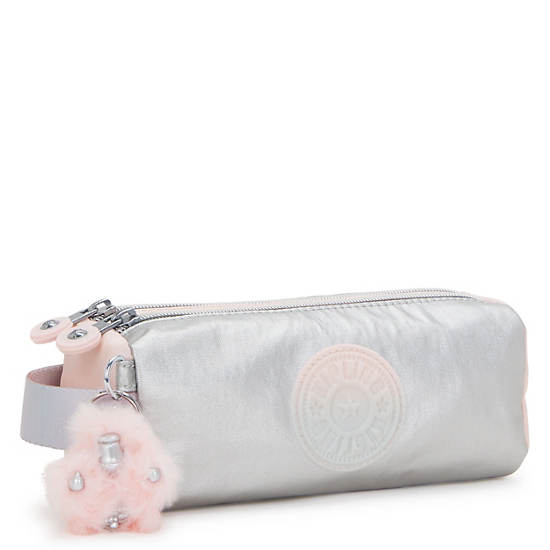 Kipling Allie Metallic Pencil Cases Silver / Coral | YTHQM1803