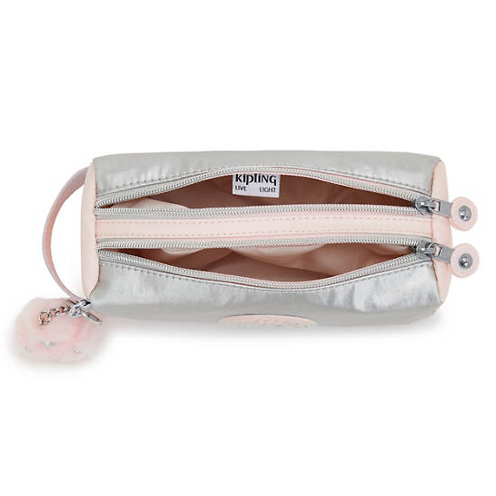 Kipling Allie Metallic Pencil Cases Silver / Coral | YTHQM1803