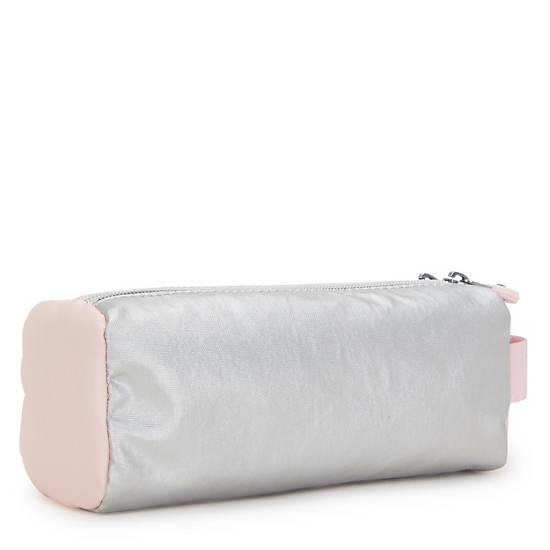 Kipling Allie Metallic Pencil Cases Silver / Coral | YTHQM1803