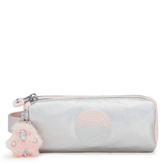 Kipling Allie Metallic Pencil Cases Silver / Coral | YTHQM1803