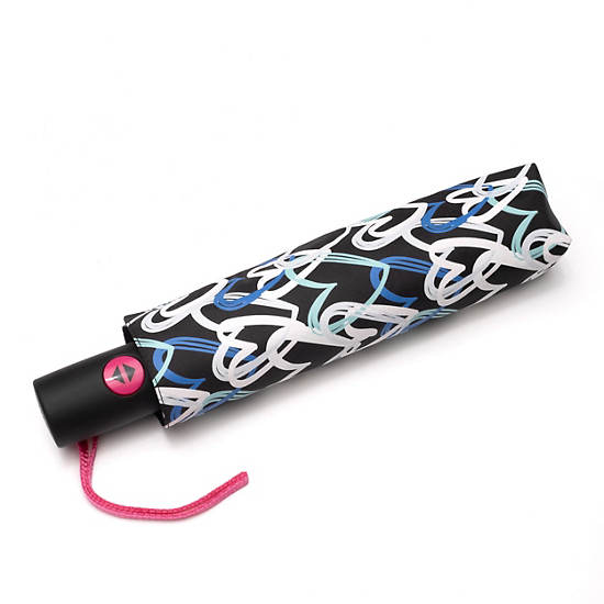 Kipling Auto Open Printed Umbrellas Black / White | PXSOR5726