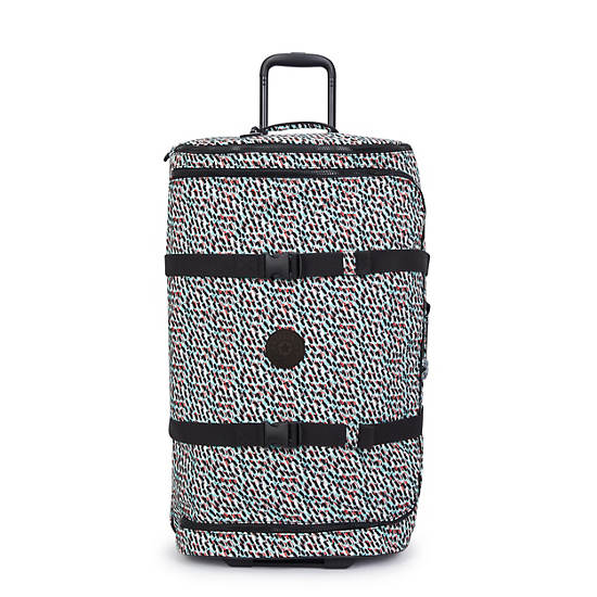 Kipling Aviana Large Printed Rolling Duffle Bags Black / Multicolor | XTVQY5196