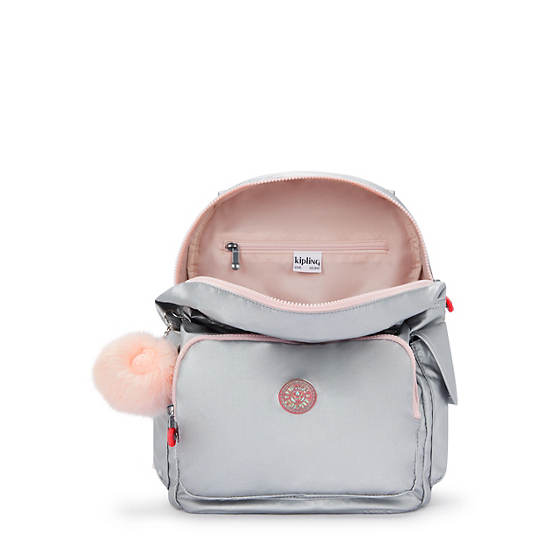 Kipling City Pack Metallic Backpack Silver / Metal | OZQBS5807