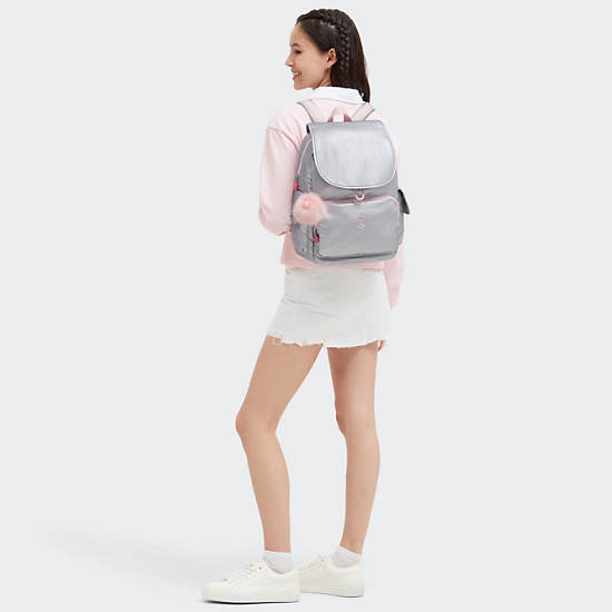 Kipling City Pack Metallic Backpack Silver / Metal | OZQBS5807