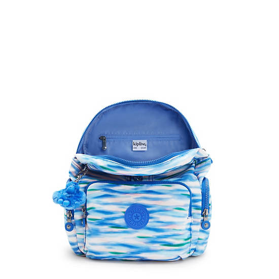 Kipling City Zip Printed Small Backpack Blue | LHEWR0139