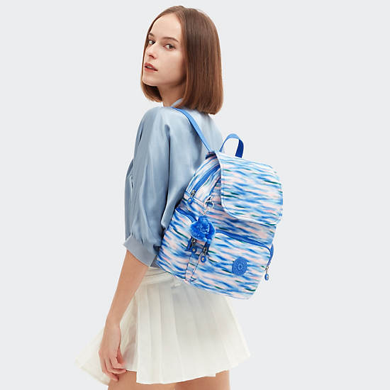 Kipling City Zip Printed Small Backpack Blue | LHEWR0139