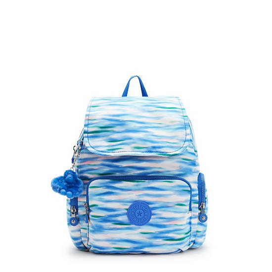 Kipling City Zip Printed Small Backpack Blue | LHEWR0139