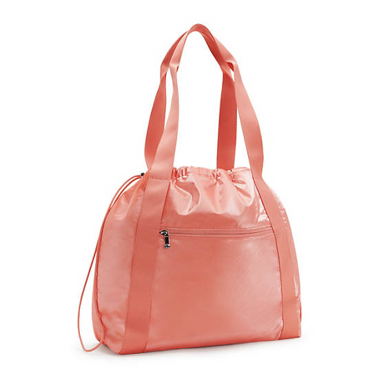 Kipling Elmar Metallic Drawstring Tote Bags Coral | NBUAC3154