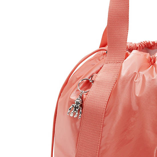 Kipling Elmar Metallic Drawstring Tote Bags Coral | NBUAC3154