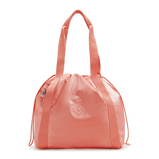 Kipling Elmar Metallic Drawstring Tote Bags Coral | NBUAC3154