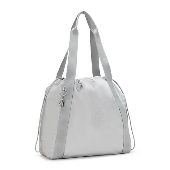 Kipling Elmar Metallic Drawstring Tote Bags Silver | NUZSX4890