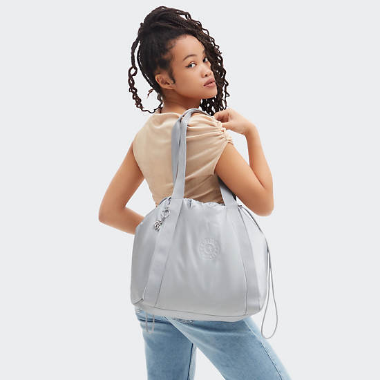 Kipling Elmar Metallic Drawstring Tote Bags Silver | NUZSX4890