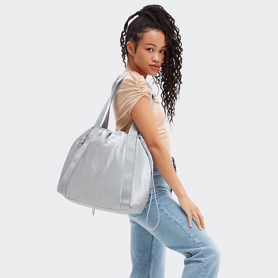 Kipling Elmar Metallic Drawstring Tote Bags Silver | NUZSX4890