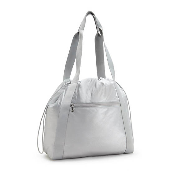 Kipling Elmar Metallic Drawstring Tote Bags Silver | NUZSX4890