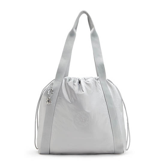 Kipling Elmar Metallic Drawstring Tote Bags Silver | NUZSX4890