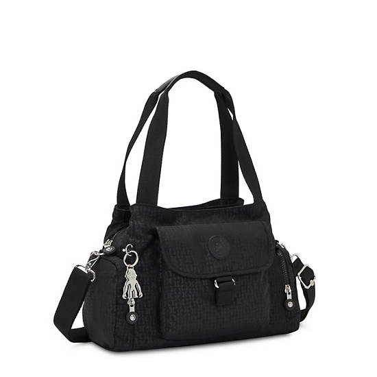 Kipling Felix Large Printed Handbag Black | LARMH8140