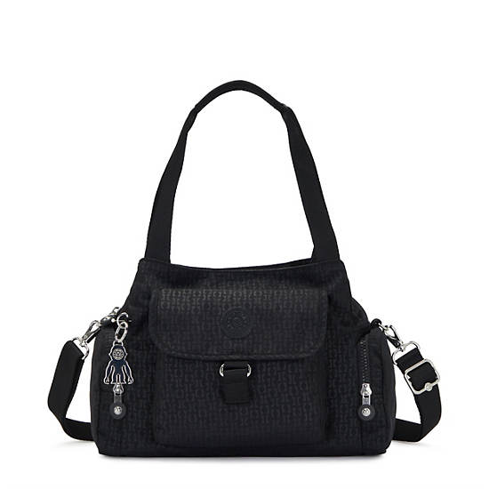 Kipling Felix Large Printed Handbag Black | LARMH8140