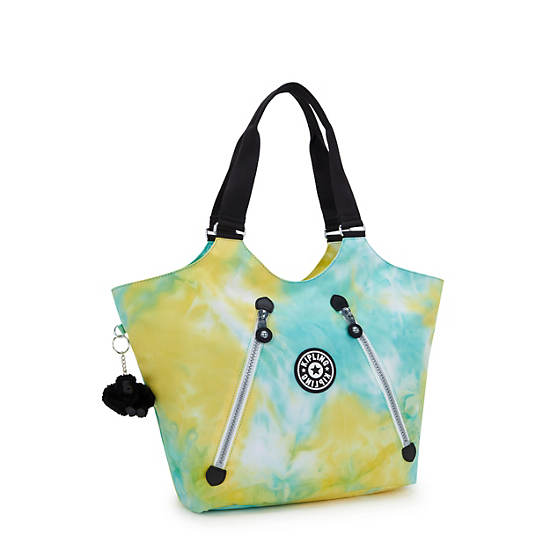 Kipling New Cicely Printed Tote Bags Green / Yellow / Black | VWUCS3612