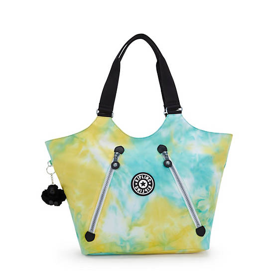 Kipling New Cicely Printed Tote Bags Green / Yellow / Black | VWUCS3612