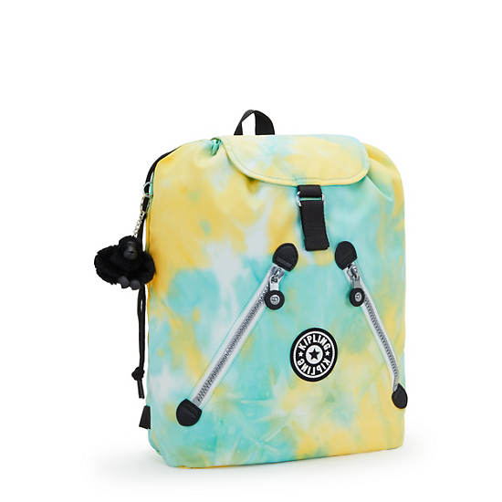 Kipling New Fundamental Large Printed Backpack Yellow / Green | WRIFD5623