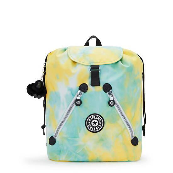 Kipling New Fundamental Large Printed Backpack Yellow / Green | WRIFD5623