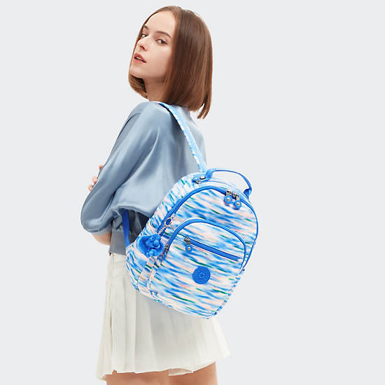 Kipling Seoul Printed Tablet Backpack Blue | HVURJ6321