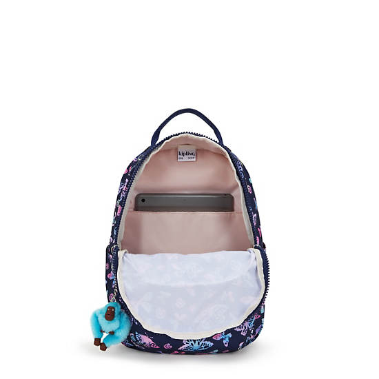 Kipling Seoul Printed Tablet Backpack Navy / Multicolor | TVULP4019