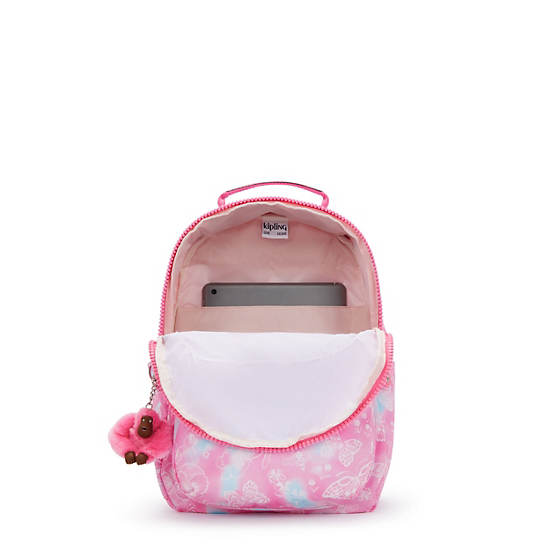 Kipling Seoul Printed Tablet Backpack Pink / White | QHJBW9670